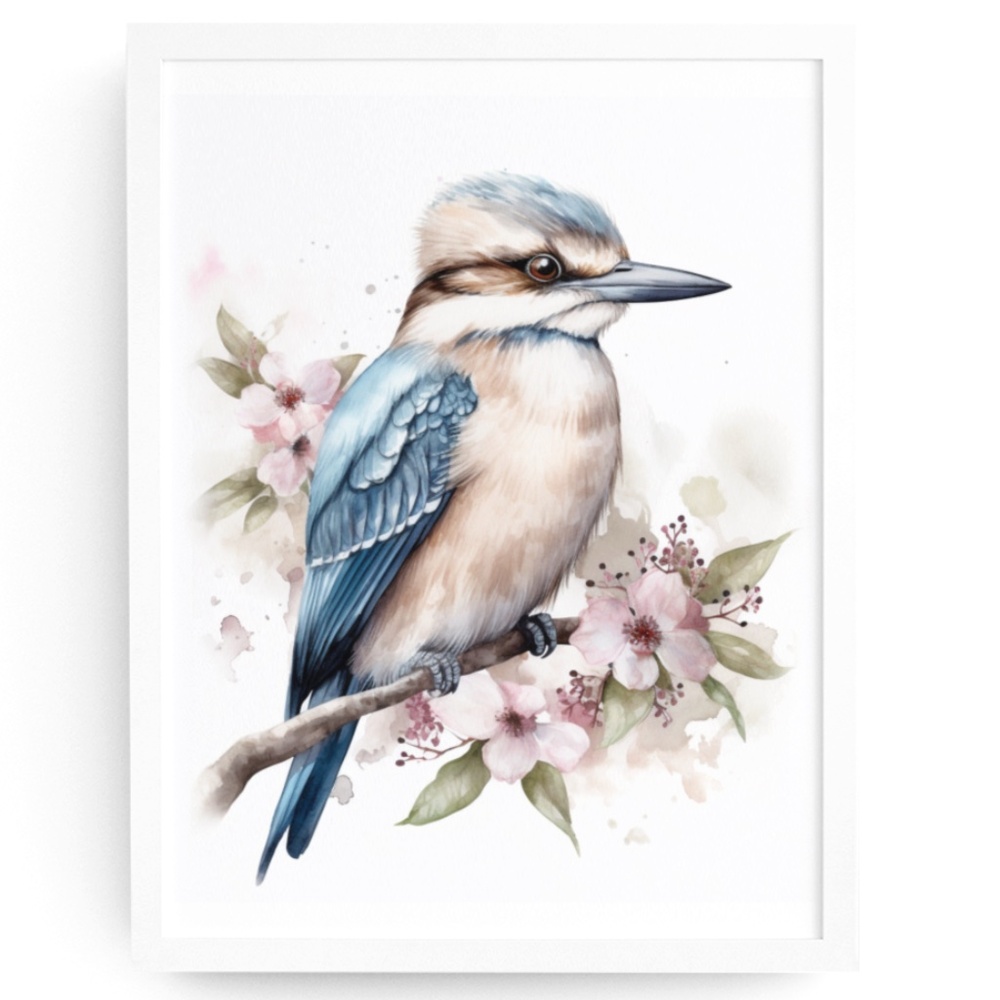 Watercolor Kookaburra Bird Portrait Wall Art Illustration Print Unframed